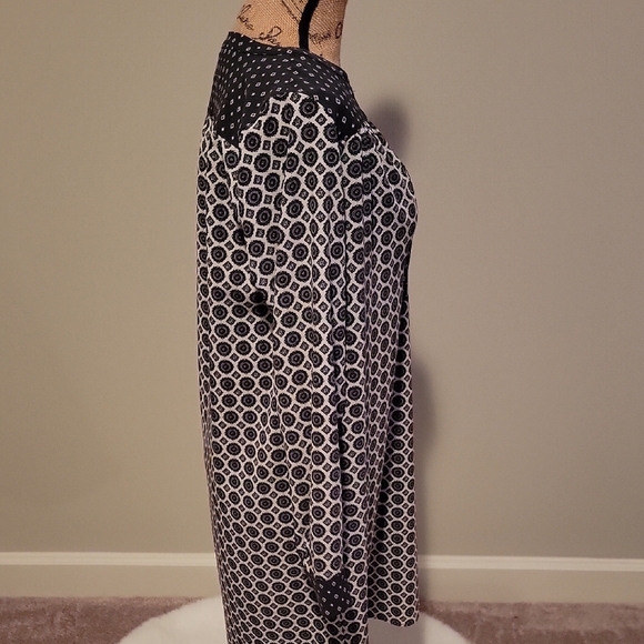 LOFT Black and White Long Sleeve Dress with Mandarin Collar - Picture 4 of 4